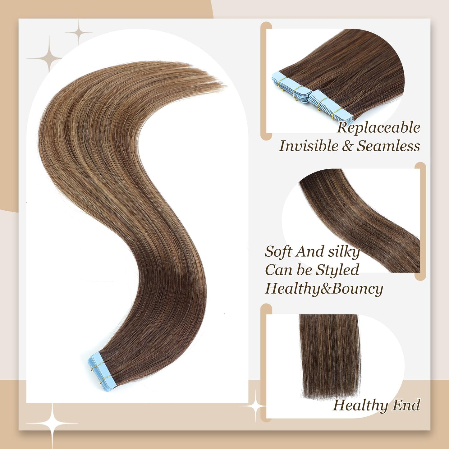 Tape in Hair Extensions Human Hair, Hair Extensions 16 Inch 20pcs Remy Straight Human Hair Tape in Extensions Skin Weft Tape Extensions Human Hair