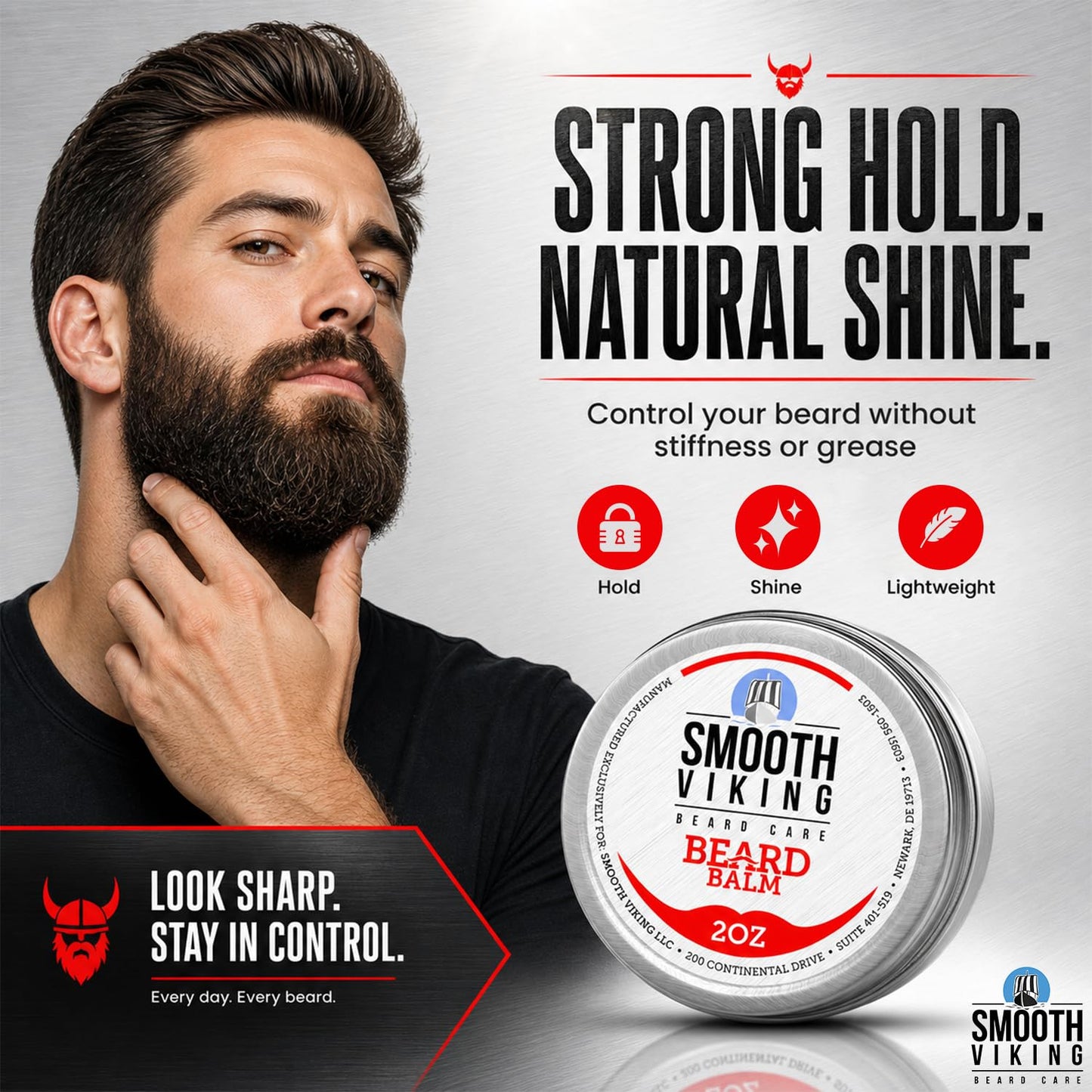 Smooth Viking Beard Styling Balm for Men - Strong Hold Formula with Essential Oils & Beeswax for Healthy Beard & Mustache Growth, 2oz