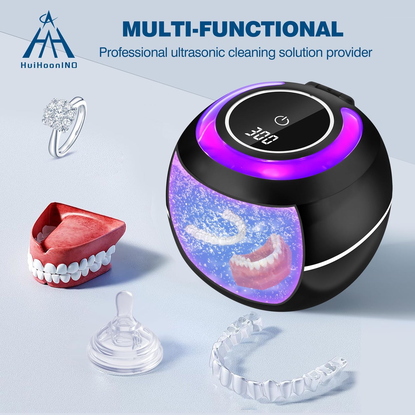 Ultrasonic Retainer Cleaner Machine - Professional 42KHz Dental Cleaning Pod for Dentures, Aligners, Night Guards & Jewelry - 180ml Sonic Cleaner