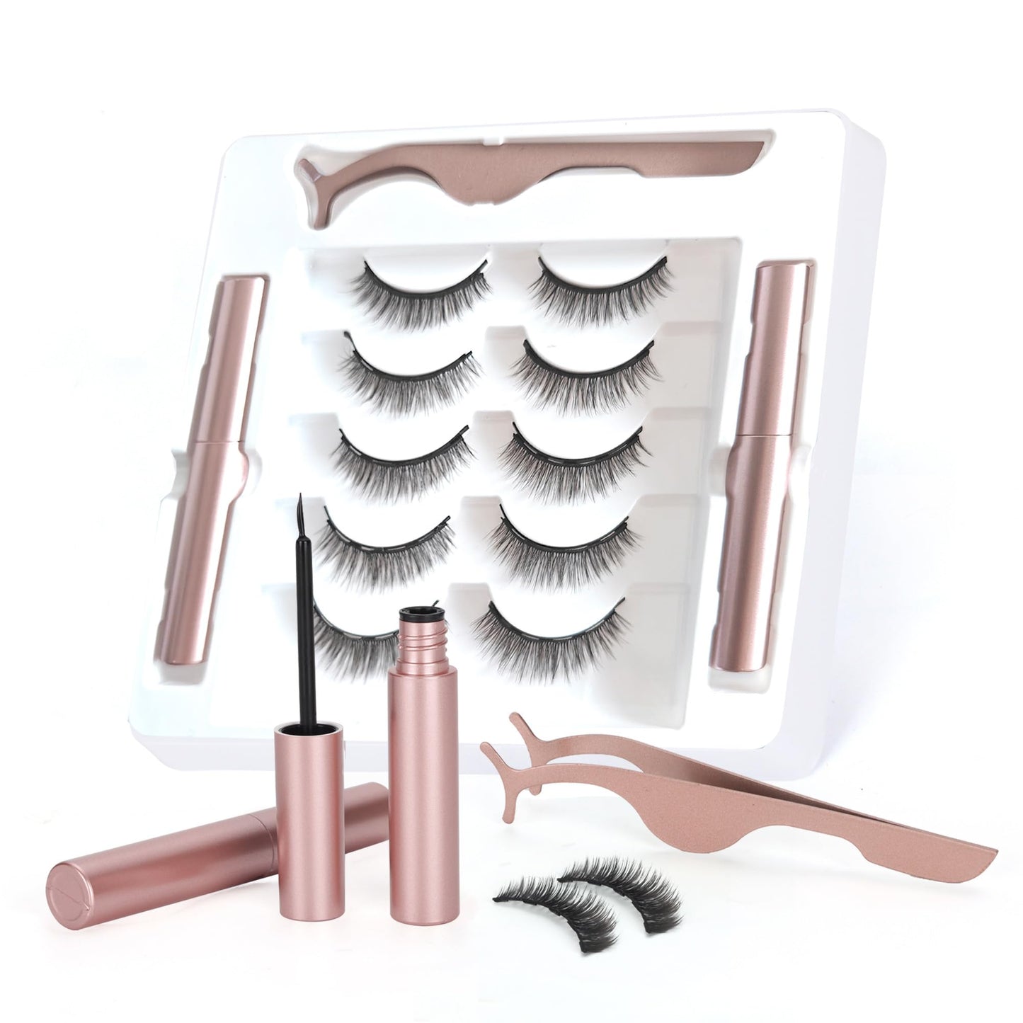Houldhowd Magnetic eyelashes with eyeliner (5 pairs), is simple and convenient to wear, can be reused, glue-free, and can be used longer with 2 eyeliners (natural styles)
