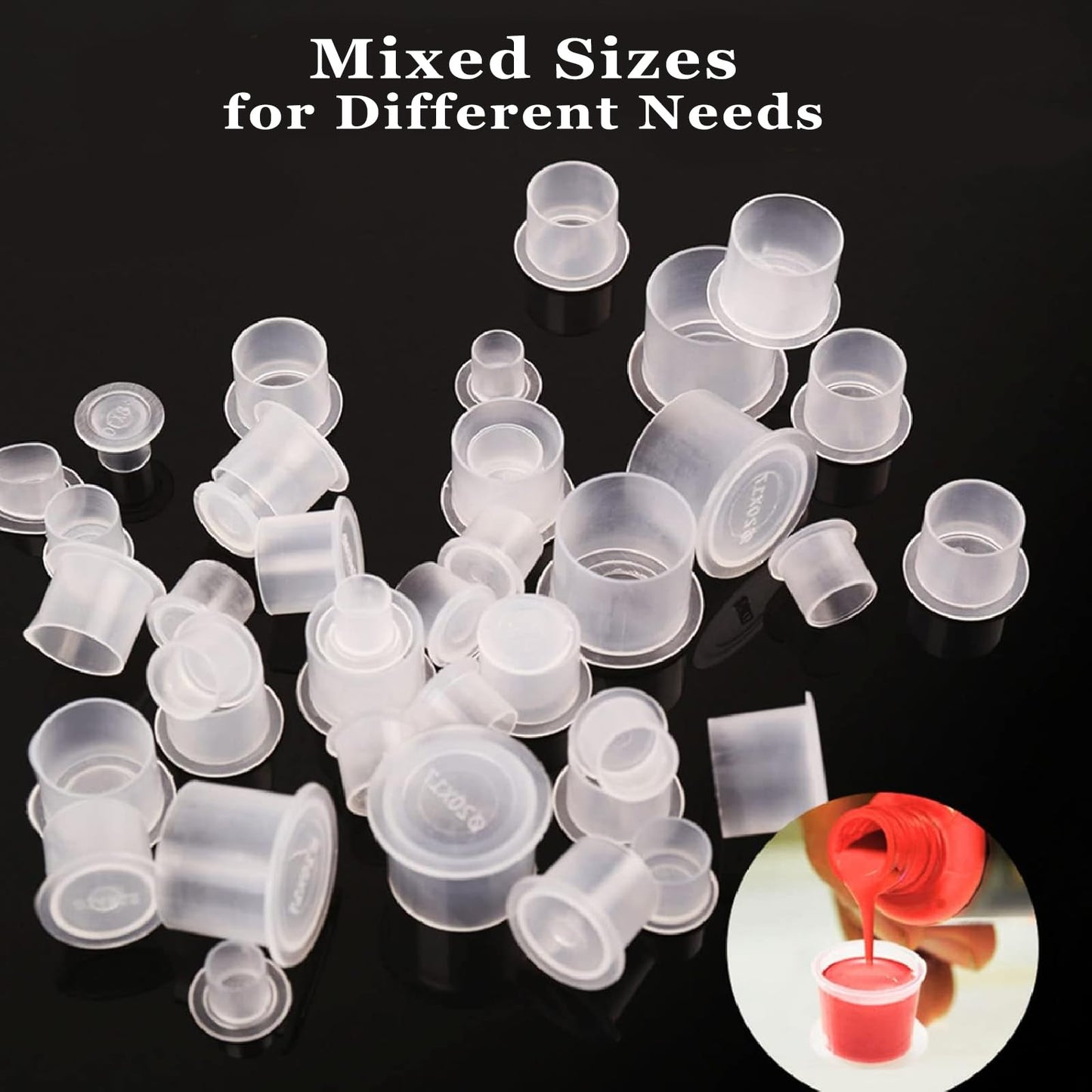 Tattoo Ink Caps - SOTICA 1000pcs Tattoo Ink Cups with Base Mixed Size #11 Small #14 Medium #17 Large Plastic Tattoo Caps for Ink Tattoo Supplies (1000pcs Mixed)