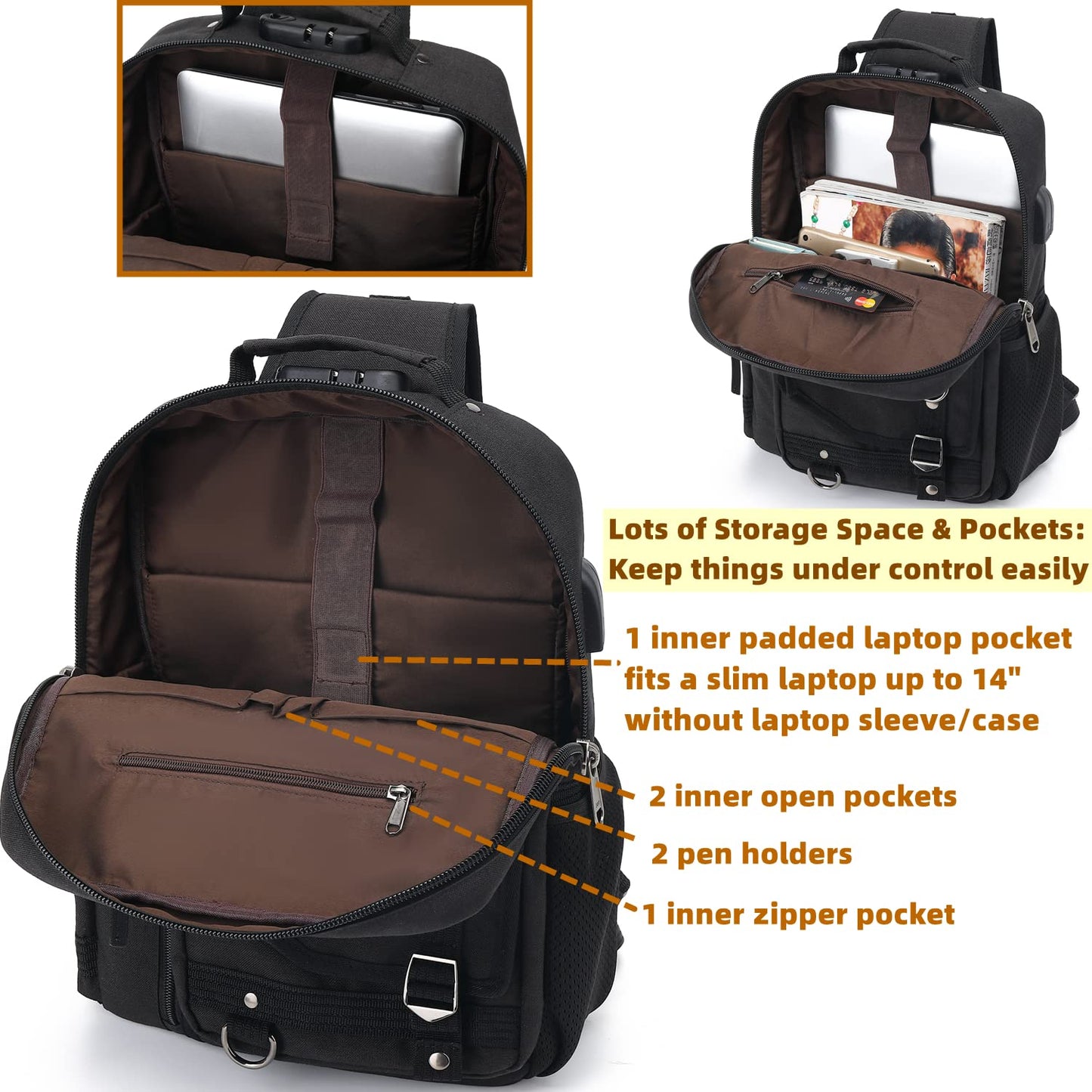 Leaper Messenger Bag Outdoor Cross Body Bag Sling Bag Shoulder Bag With USB Black