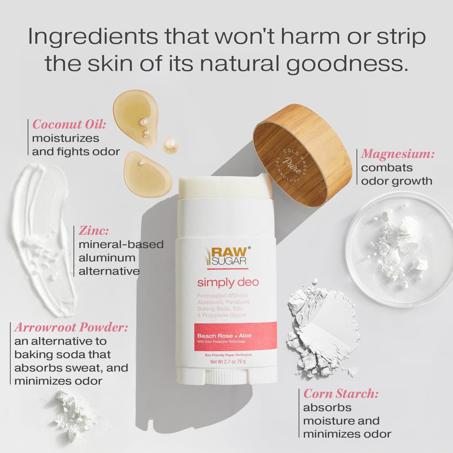 RAW SUGAR Deodorant Stick, Simply Deo Variety Bundle (Pack of 3) Whole Body Deodorant for Women & Men, Clean Formulated without Aluminum, Baking Soda, Talc & Parabens, Variety Pack