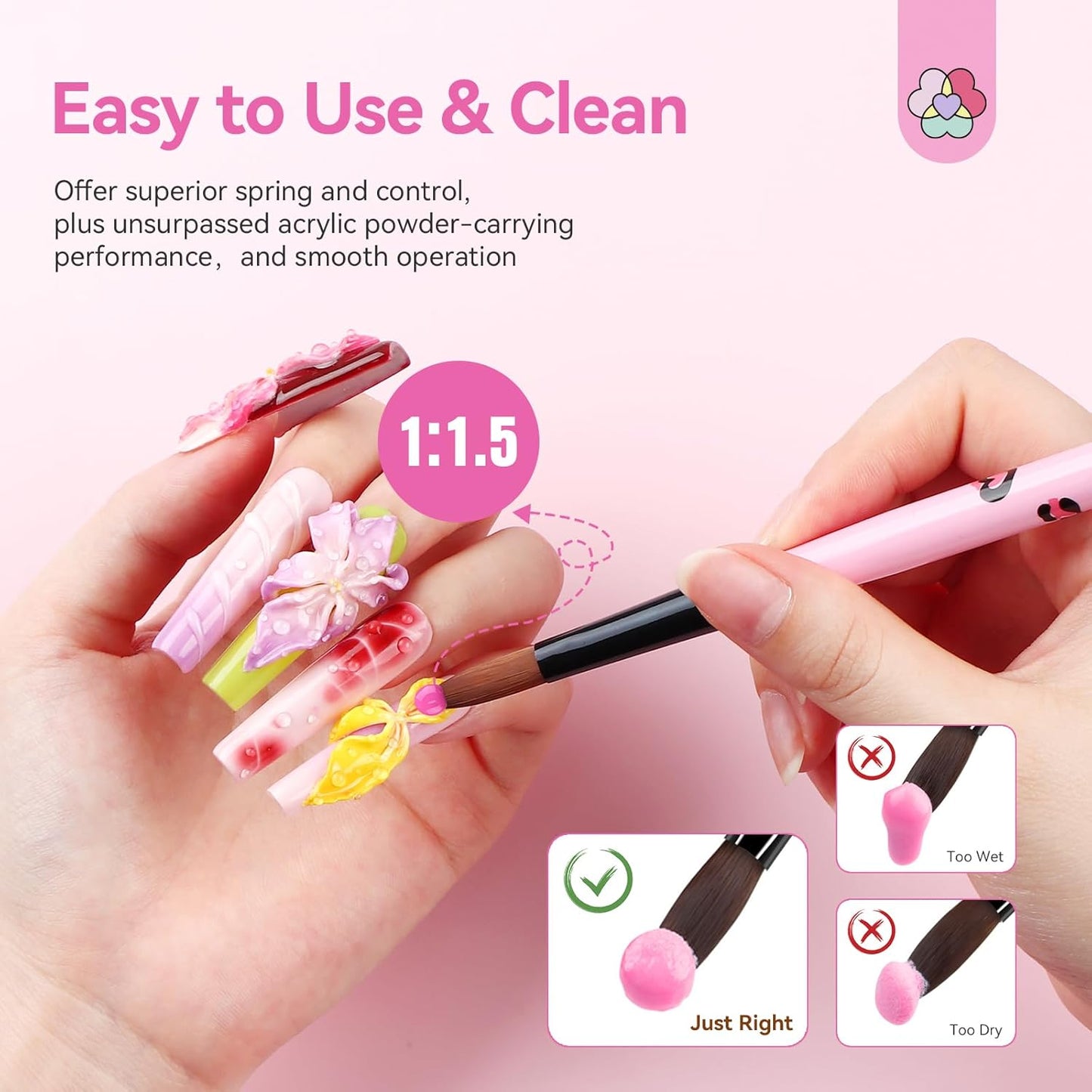 Saviland 3pcs Acrylic Nail Brush Set, Size 8/10/14 Kolinsky Acrylic Nail Brushes for Acrylics Application, Acrylics Powder Nails Art Extension with Black & White Handle for Beginner & Professional