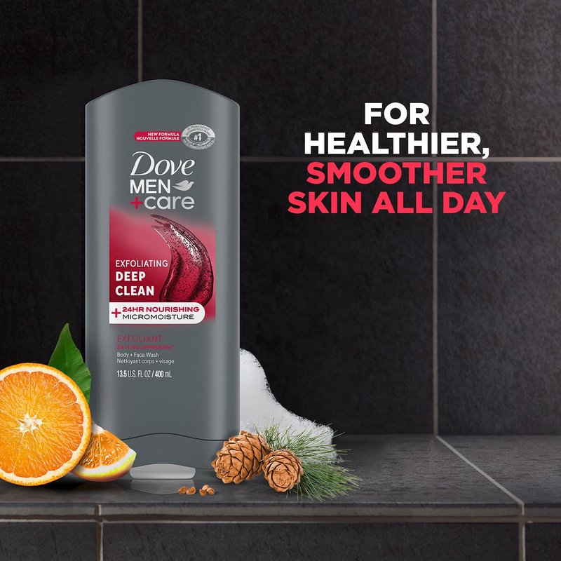 Dove Men+Care Body + Face Wash 3-Pack – Exfoliating Deep Clean with 24HR Nourishing MicroMoisture, Citrus & Cedarwood Scent, 13.5 Oz Ea