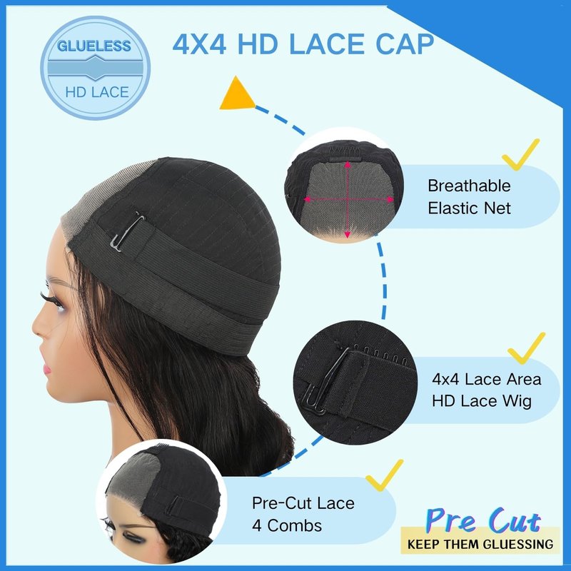 YFOXI Wear and Go Glueless Bob Wig Human Hair Pre Plucked Pre Cut 4x4 Lace Closure Bob Wigs For Black Women Human Hair Glueless Straight Bob Lace Front Wigs For Beginner (10 Inch)