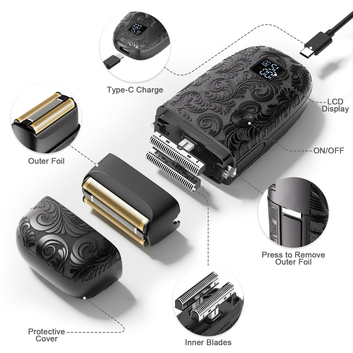Bestauty Electric Foil Shaver for Men, Travel Razor with Enhanced Triple Head [Ultra-Close Shave], Wet & Dry Beard Shaver, Rechargeable and Cordless Bald Head Shaver, Gifts for Men Father's Day Gift