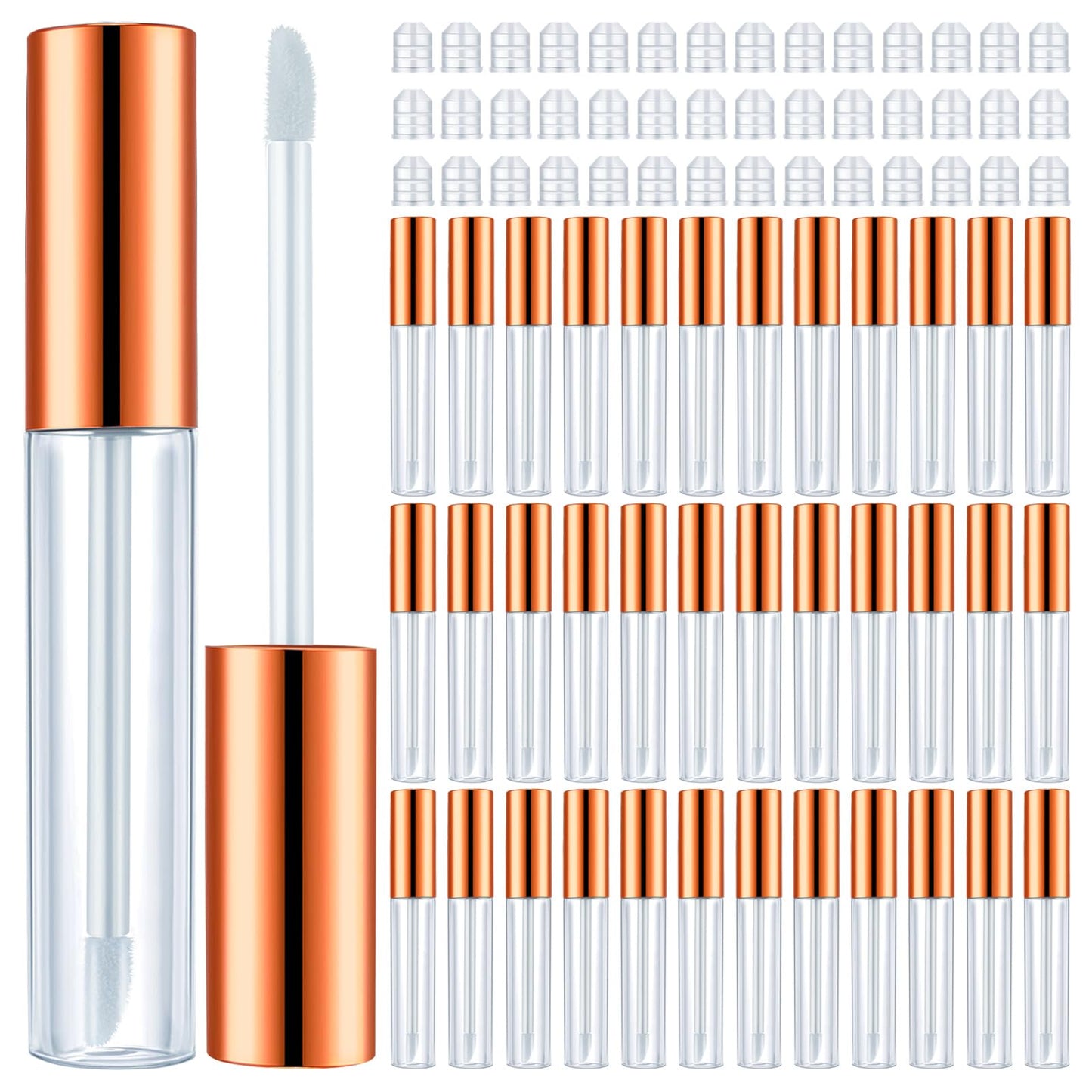 Nuanchu 100 Pcs 10 ml Lip Gloss Tubes Bulk Empty Plastic Lip Gloss Containers Clear Tubes Refillable Balm with Wand and Rubber Inserts Containers Bottles for DIY Makeup Travel (Rose Gold)