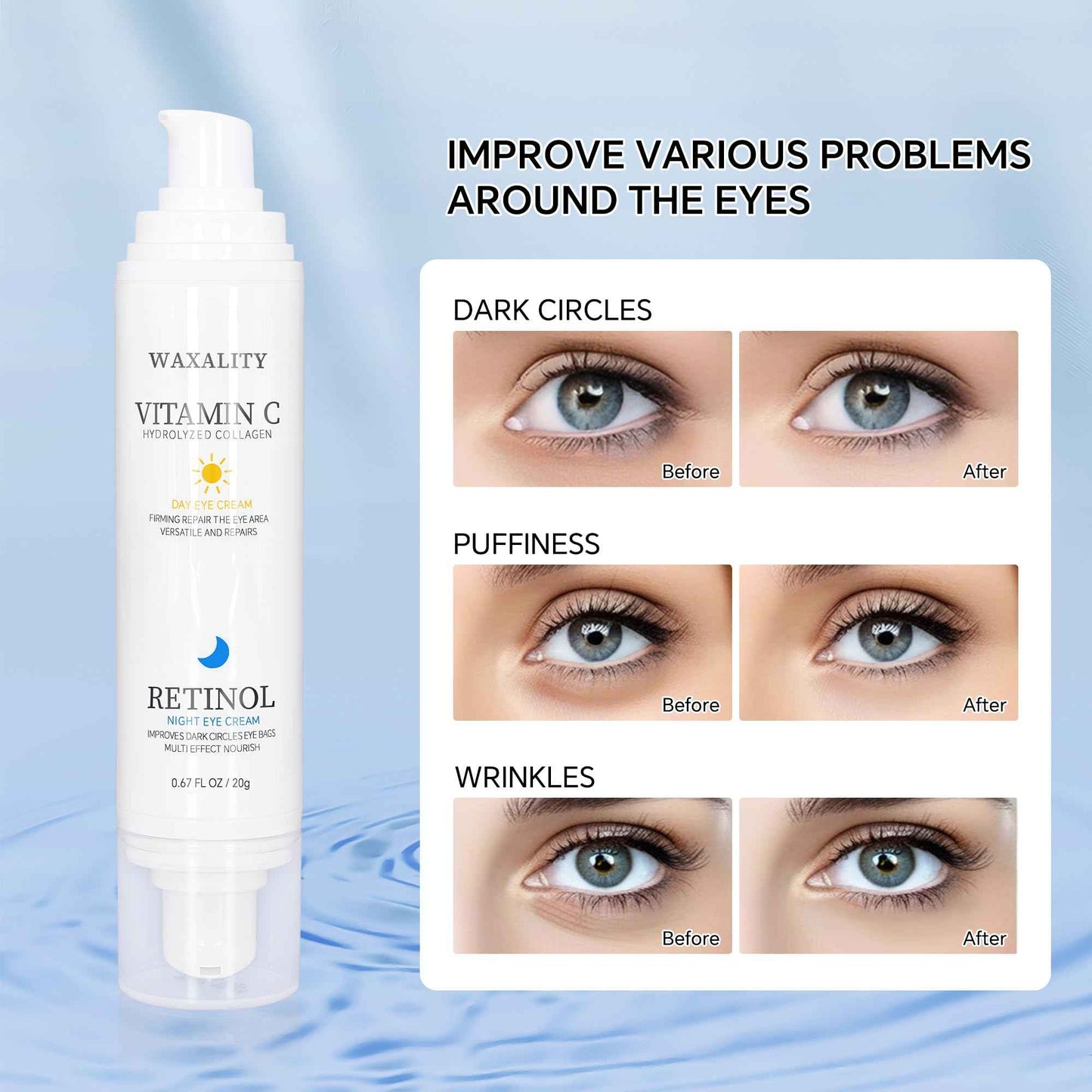 Under Eye Cream Dark Circles, Under Eye Skin Treatment Cream Reduces Puffiness, Fine Lines, Wrinkles and Eye Bags, Day & Night Brightening, Moisturizing & Firming Eye Serum with Vitamin C & Retinol