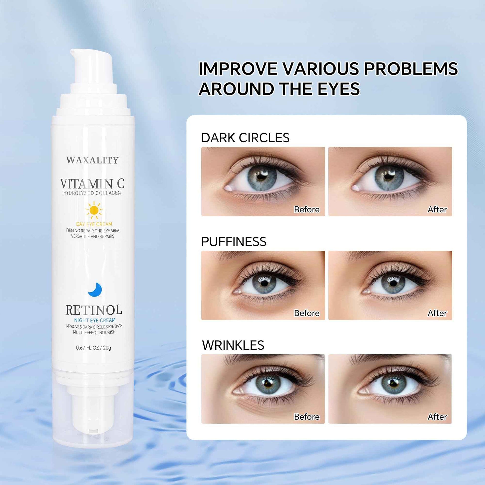 Under Eye Cream Dark Circles, Under Eye Skin Treatment Cream Reduces Puffiness, Fine Lines, Wrinkles and Eye Bags, Day & Night Brightening, Moisturizing & Firming Eye Serum with Vitamin C & Retinol