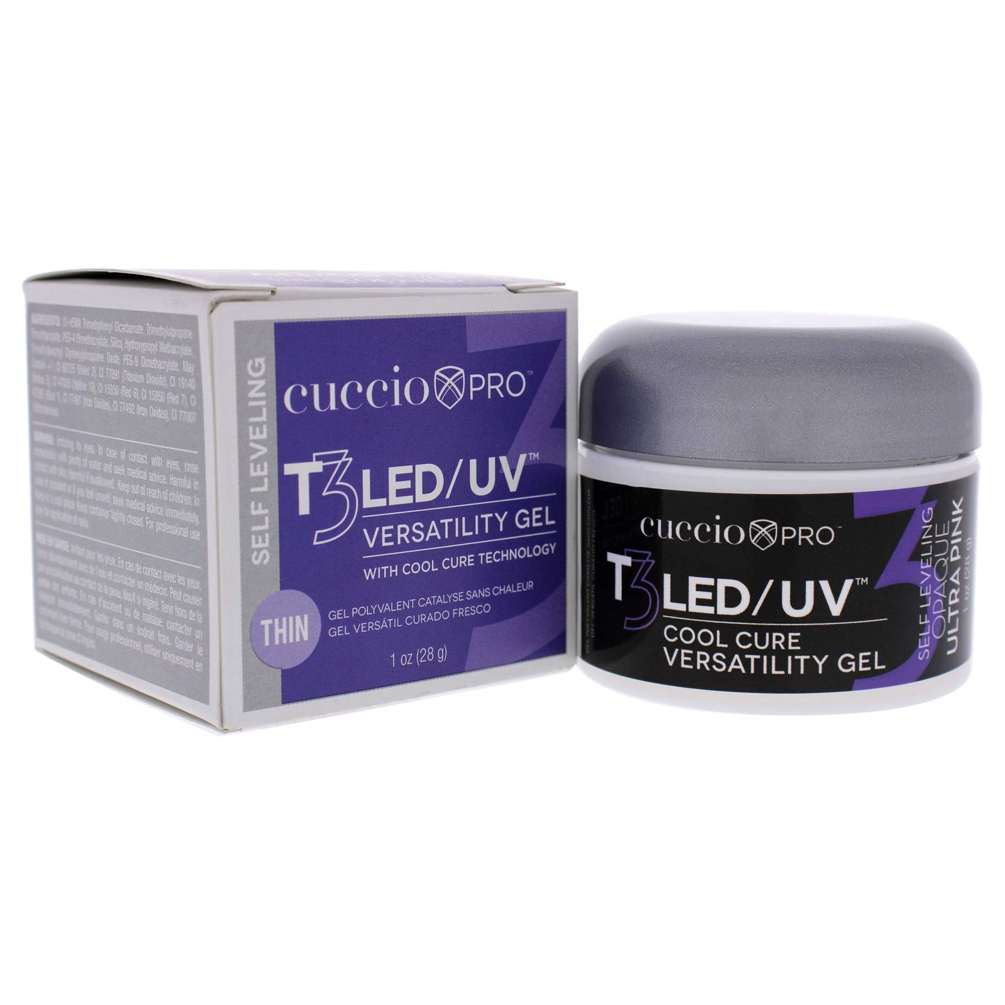 Cuccio Pro T3 LED/UV Cool Cure Versatility Gel - Self-Levelling Gel With Calcium - Incredibly Flexible - Strong Adhesion - High Shine Finish - Fast Application - Opaque Ultra Pink - 1 Oz Nail Gel