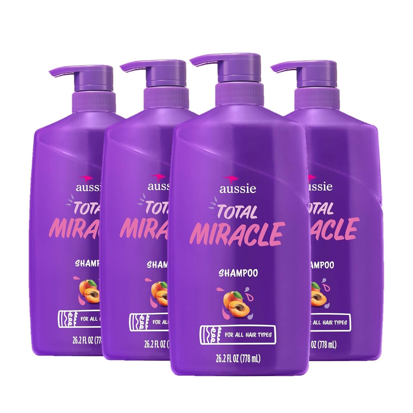 Aussie Total Miracle Shampoo - Paraben-Free Apricot & Macadamia Oil | 26.2 fl oz, Pack of 4