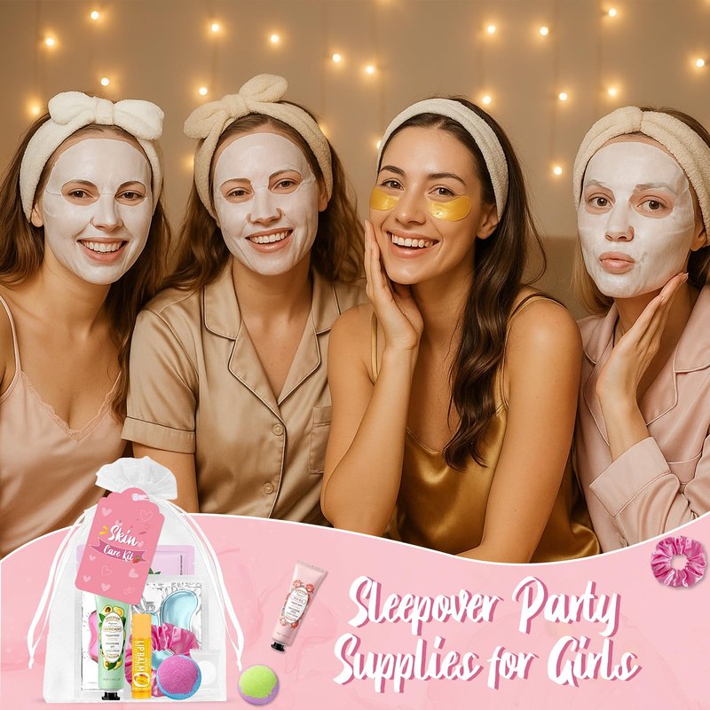 60 PCS Spa Party Supplies for Girls, Spa Party Favors Include Face Masks Skincare, Hand Cream, Lip Balm, Under Eye Patches, Lip Mask, Foot Bath Bombs, Bulk Birthday Sleepover Party Supplies for Women