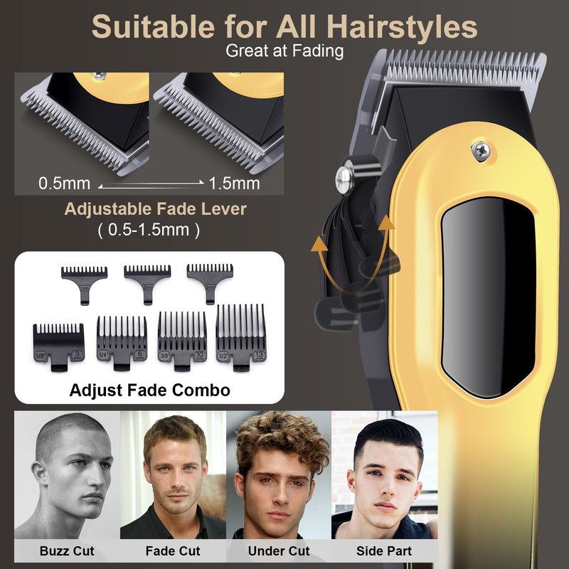 PZN Professional Hair Clippers for Men, Professional Barber Clippers and Trimmer Set, Mens Cordless Hair Clippers for Barbers Haircut Kit Fade Gold