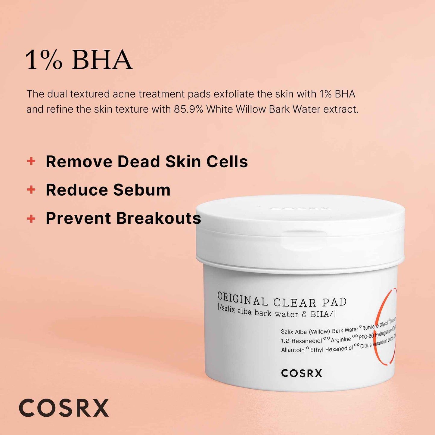 COSRX BHA Toner Pads, 70 Sheets, Exfoliating Pads for Dead Skin & Blackheads, Minimize Pores, Prevent Breakouts, Improve Skin Texture, Korean Skin Care