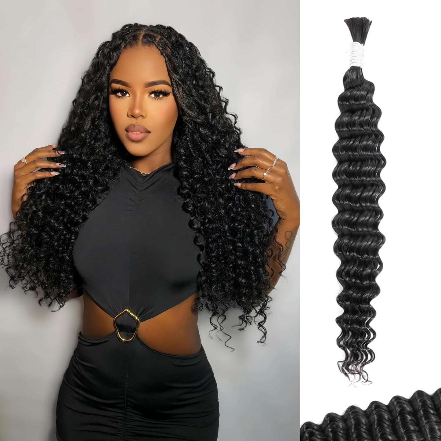 Enaiiby 4/27 Boho Human Hair Braiding Hair Bulk 50g 24 Inch, Deep Wave Ombre Honey Blonde Curly Bundles Human Hair for Boho Knotless Braids, 12A No Weft 100% Unprocessed Brazilian Virgin Hair