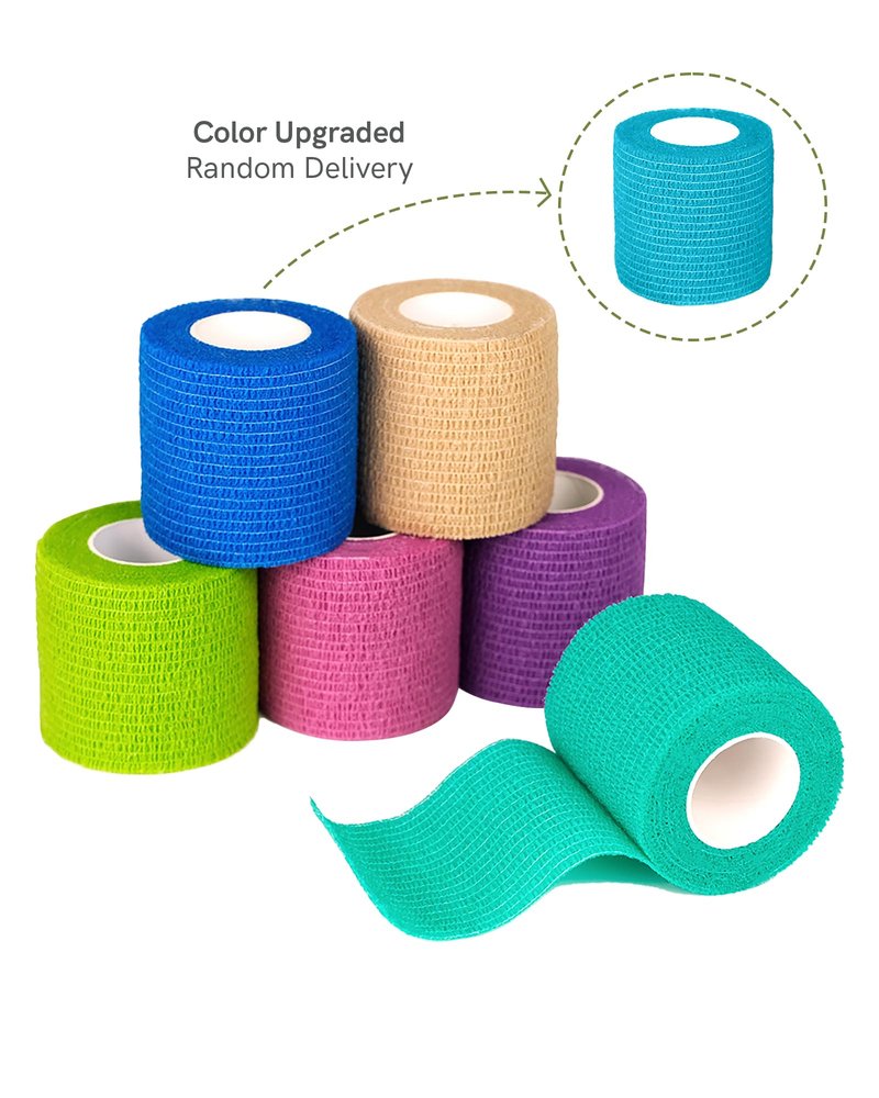FriCARE Self Adhesive Bandage Wrap, Medical Tape in First Aid Kit, Cohesive Bandages for Wounds Sport Vet, 2 Inches X 5 Yards 6 Rolls, Rainbow
