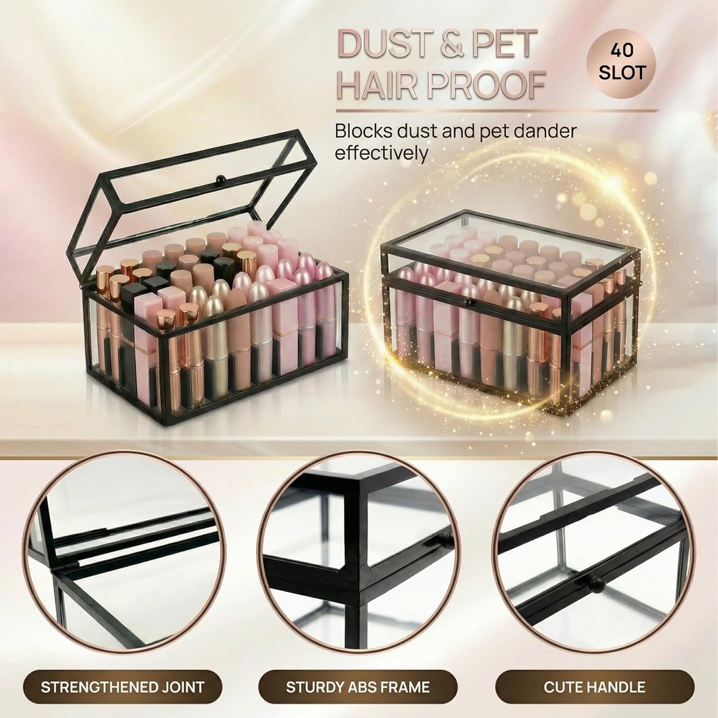 Lipstick Organizer - 40 Slot Glass Display Box for Perfume & Skincare | Easy-Access Vanity Storage Solution