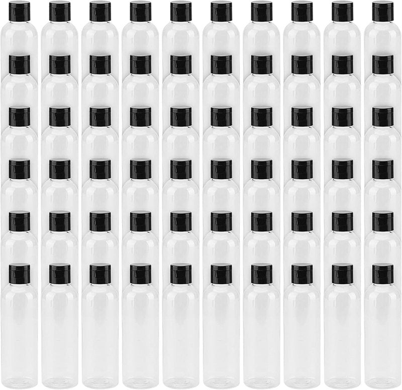 Clear Plastic Travel Bottles - 60 Pack 4 Oz Refillable Containers with Flip Caps | Ideal for Shampoo & Cream
