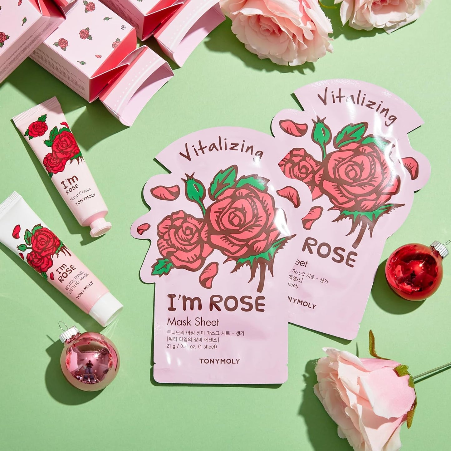 TONYMOLY I’m Rose Sheet Mask - Korean Hydrating & Moisturizing Face Mask with Vitamin Infused Rose Extract, Soothes Skin