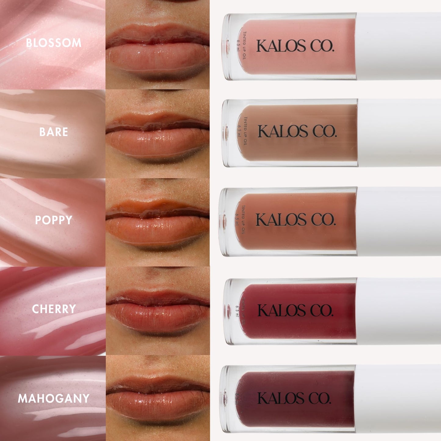 Kalos Co. Tinted Lip Oil with Tallow & Lanolin – Hydrating Balm-Gloss Hybrid with Cherry Seed Oil & Castor Oil – Natural Mineral Pigments, Nourishing Moisture, Non-Sticky Shine (5 Shades) (Poppy)