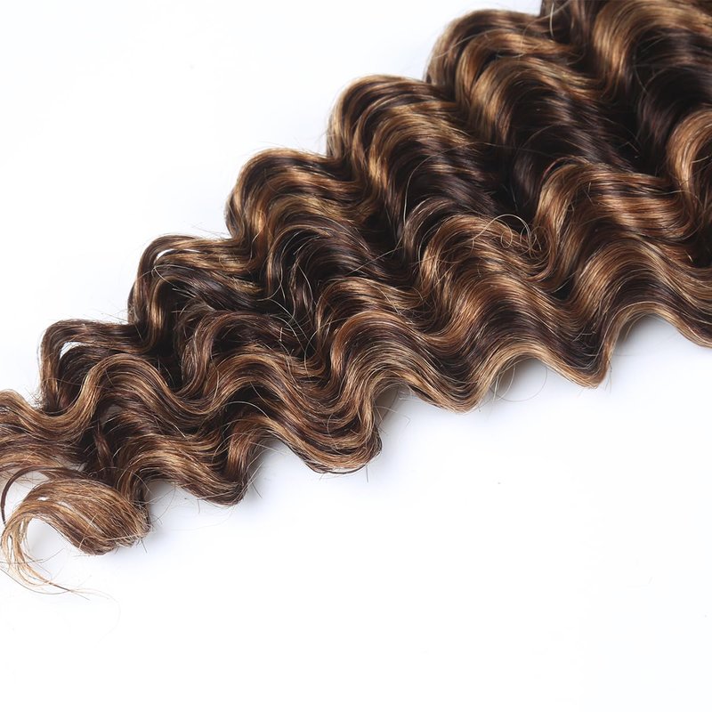 Deep Curly Wave Bulk Human Hair - Brazilian Virgin Hair for Micro Braiding | 20-Inch, P4/30 Highlight