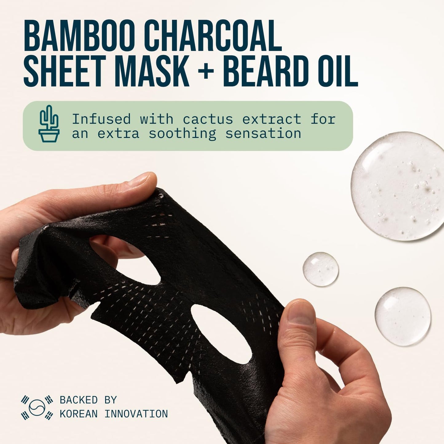 Cardon Complete Face & Beard Care Sheet Masks for Men - Korean Face Masks Skincare with Bamboo Charcoal Detox + Premium Beard Oil - 4 Pack for Deep Hydration, Anti-Aging & Post-Shave Comfort