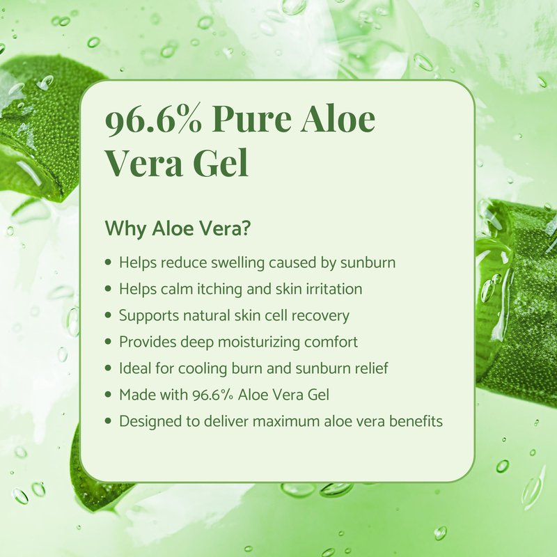 ALOE UP Aloe Vera Gel for Sunburn Relief – Cooling After Sun Jelly for Face & Body – 96.6% Pure Gel – Reef Friendly, Water Resistant for up to 80 Minutes, Alcohol & Fragrance Free – 4 Oz