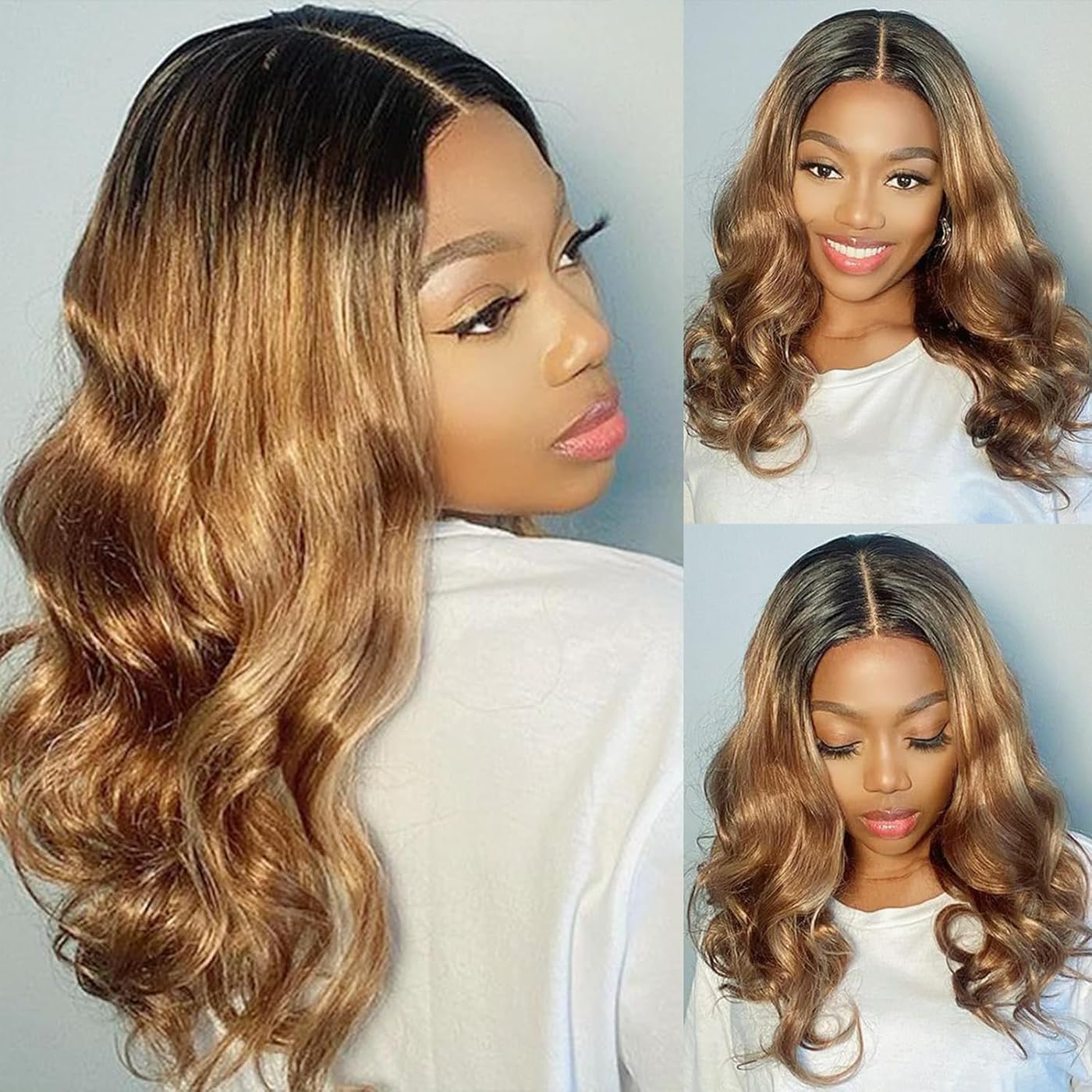 4x4 Lace Closure - 1B27 Ombre Body Wave Brazilian Human Hair Extensions | Pre-Plucked, Bleached Knots, 16 Inch
