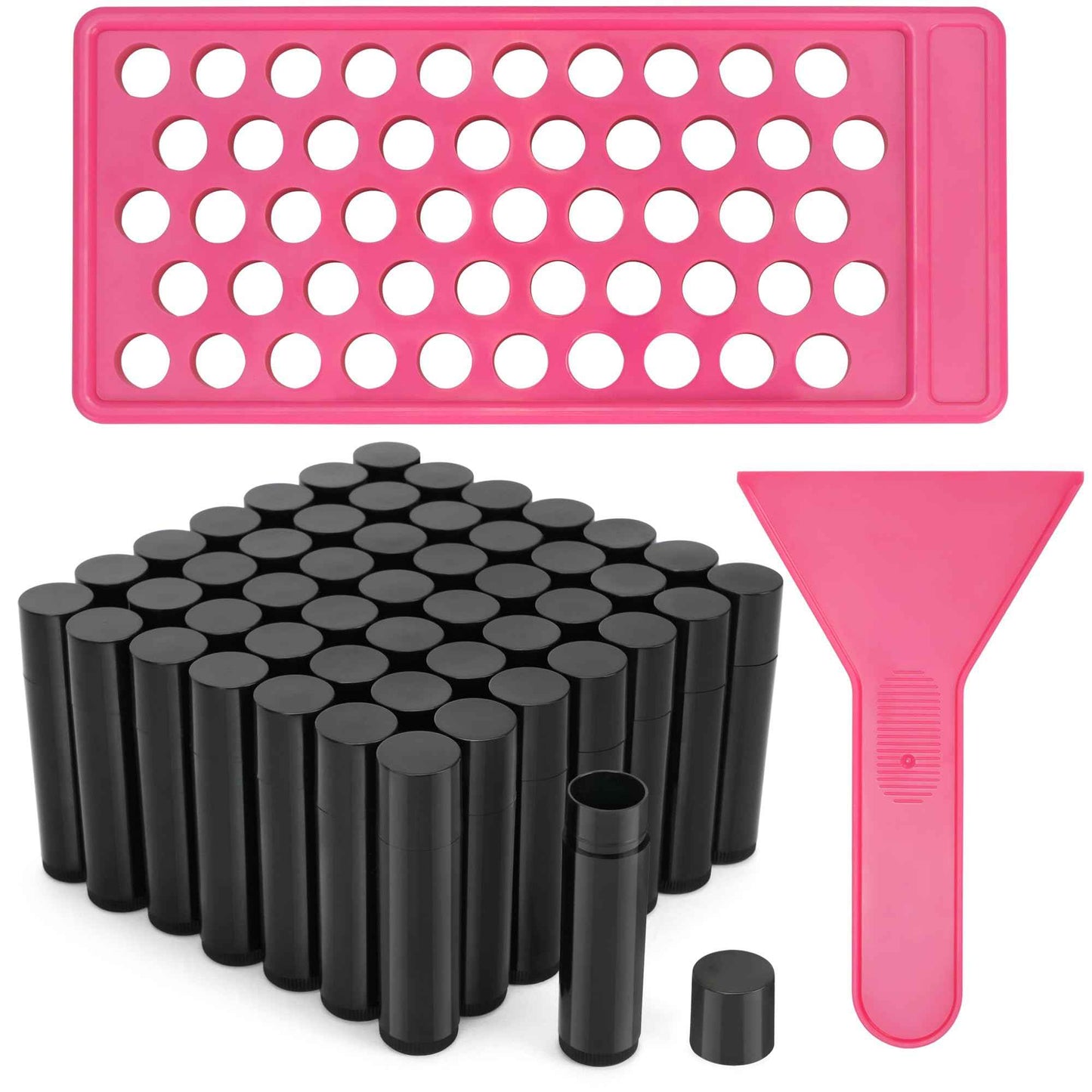 LotFancy Lip Balm Tubes with Filling Tray and Spatula, 50Pcs 4.5ml Black Lip Balm Containers, BPA Free & Leak Free, Handmade Set