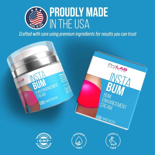 ProLab Organics InstaBum Butt Enhancement Cream – Butt Lift and Firming for a Bigger, Rounder, Perkier Bum – Brazilian Booty Growth Cream with Voluplus, Maca, Wild Yam, and Gotu Kola – Made in USA