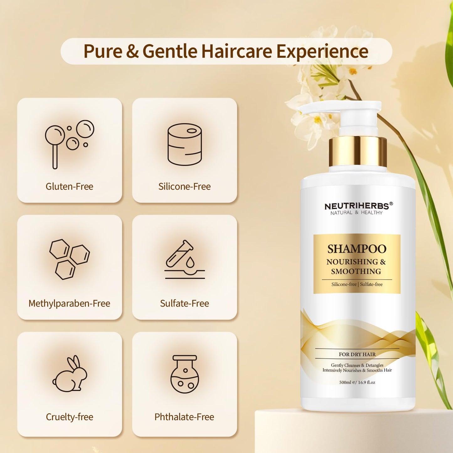 Neutriherbs Shampoo For Dry, Frizzy,Furious and Split Hair, Nourish, Smooth Hair Wash With Essential Oil - 16.9 Fl Oz