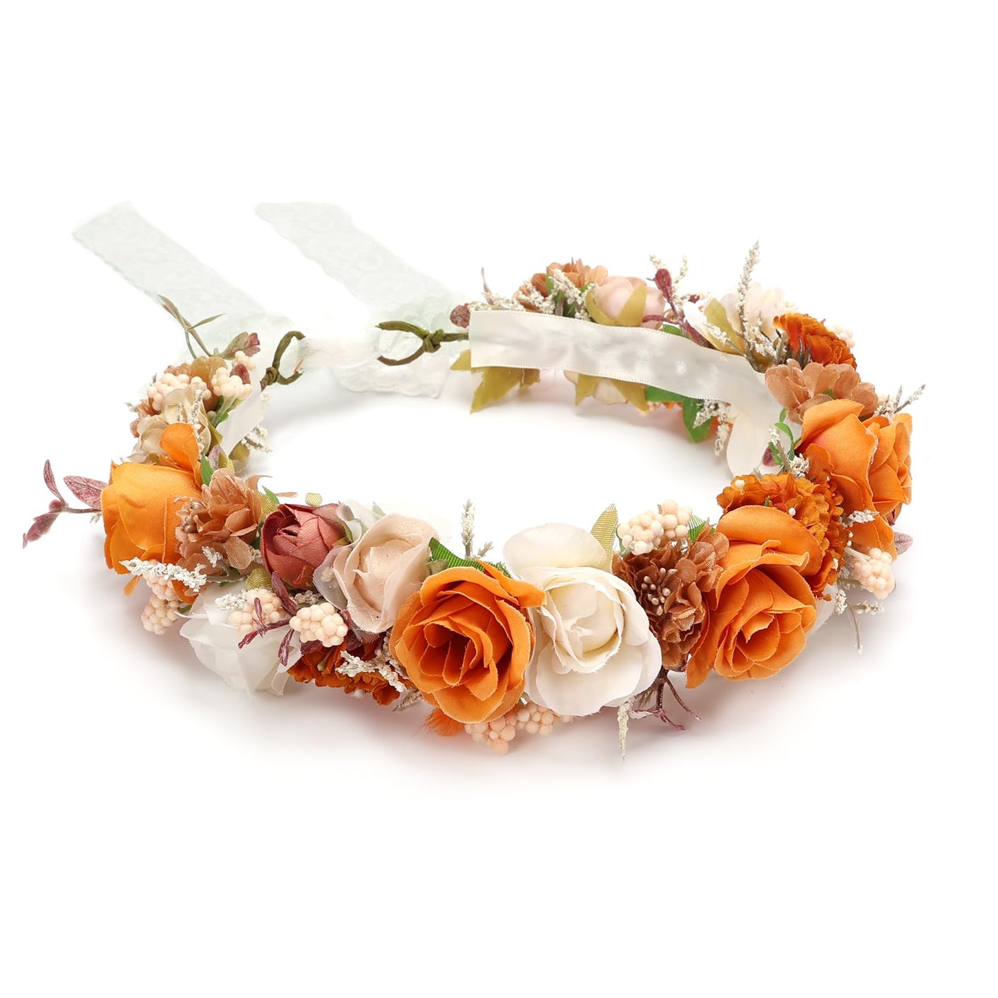 PoshMyra Dusty Pink Flower Crown for Girls (Burnt Orange-Adult)