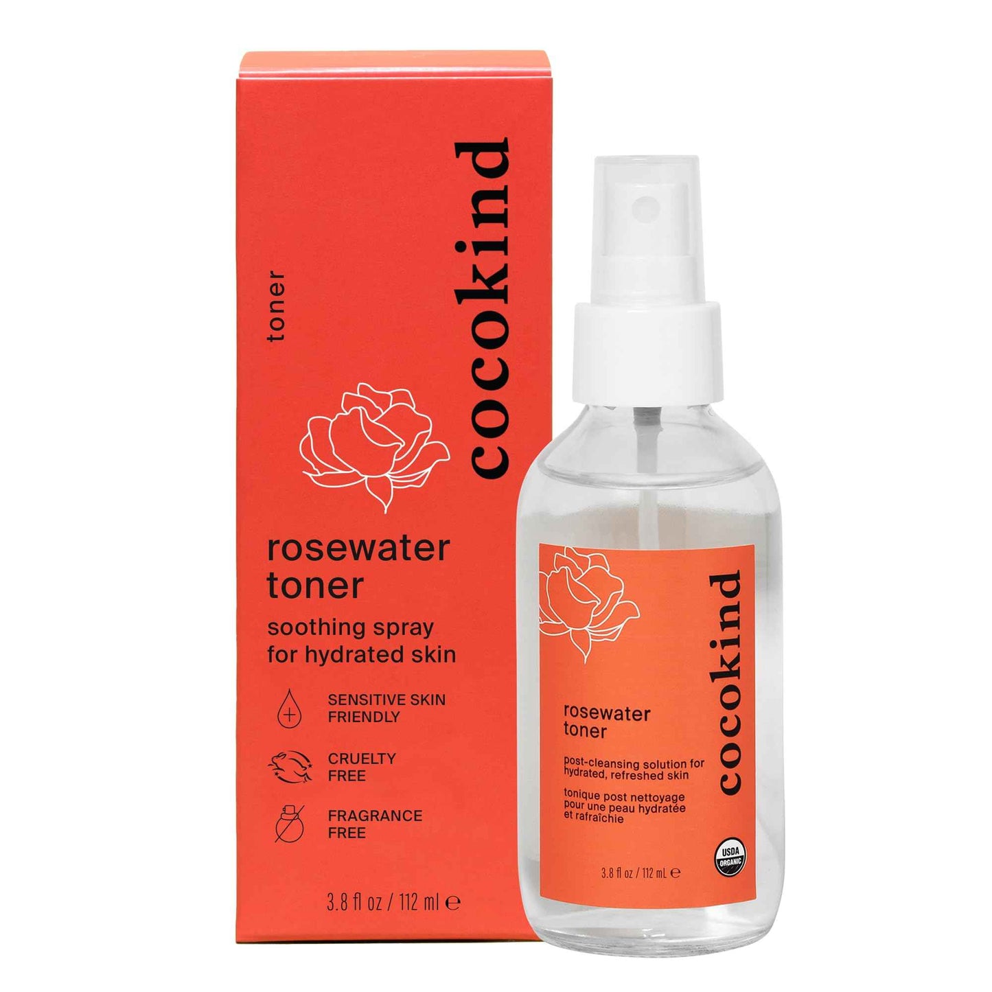 Rosewater Facial Toner by Cocokind, Multipurpose Spray to Set Makeup, Double Cleanse, and Balance Skins pH, Made with Rose Hydrosol, 4 Fl Oz