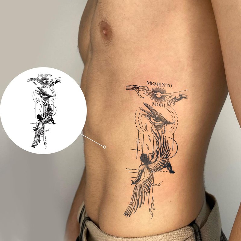 UBICA Tattoo Tech, 2 Sheets Extra-Large Semi Permanent Tattoo, Adult Art Design Temporary Tattoos, Lasts 7-15 Days, Waterproof, Realistic look, No Adhesive, No reflection (Descending Angel Design)