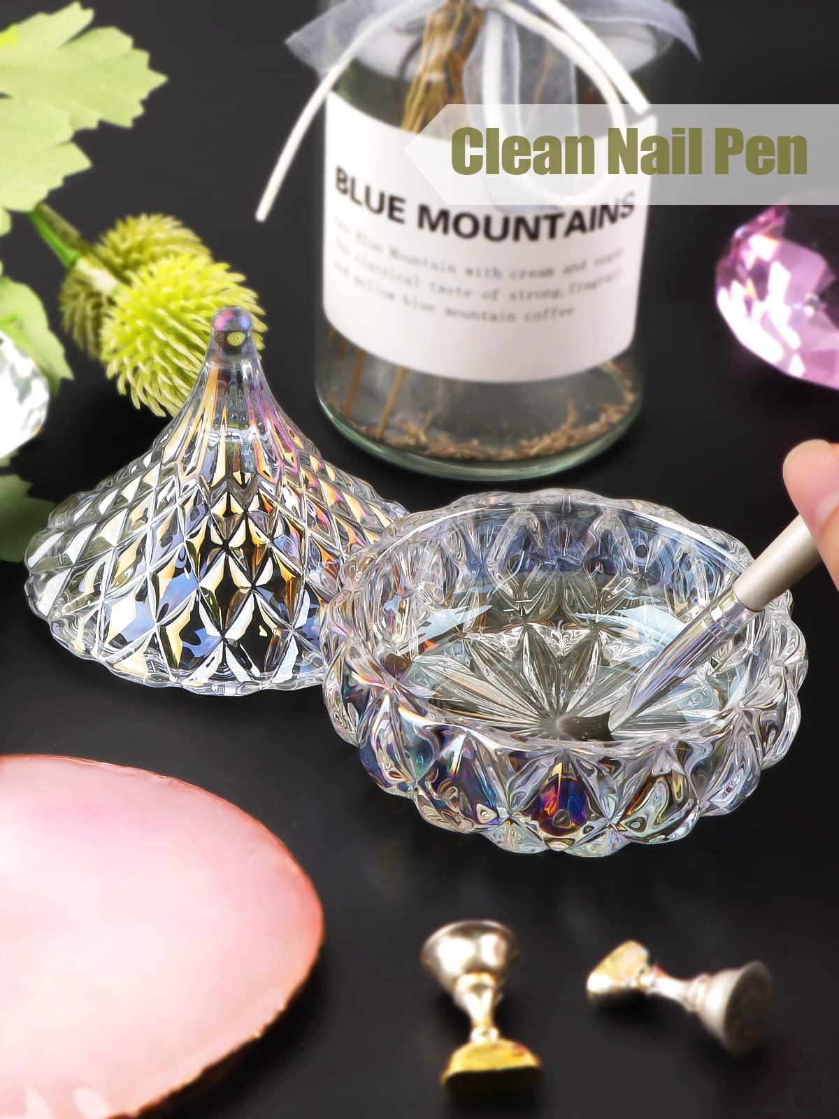 TOROKOM Monomer Dish with Lid Dappen Dish Nail Cup Glass Nail Dish for Liquid Powder Monomer Holder Laser Color Damping Dapping Dish for Acrylic Nails