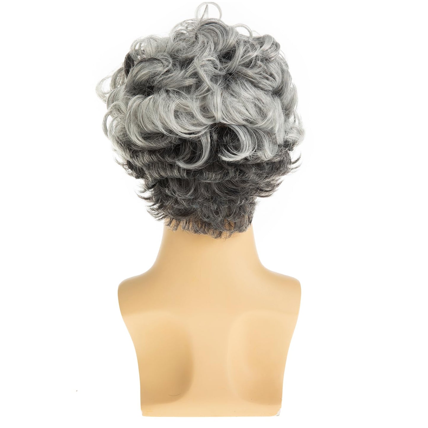 Dsimeig Mens Wig Grey Short Curly Wavy Cosplay Hair Wigs,Grey&White