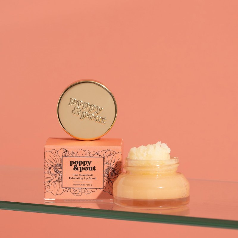 Poppy & Pout Lip Care Set | Lip Balm & Scrub | Sustainable Cardboard Tubes & Glass Jars, All Natural, Beeswax, Coconut Oil, Cruelty Free, Exfoliating & Moisturizing Lip Treatment (Pink Grapefruit)