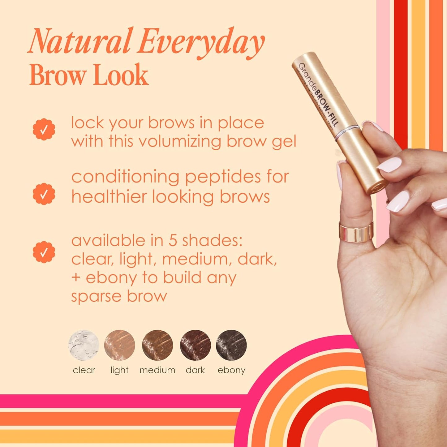 Grande Cosmetics Brow Gel - Volumizing Tinted or Clear Eyebrow Mascara for Soft Flexible Hold | Water Resistant