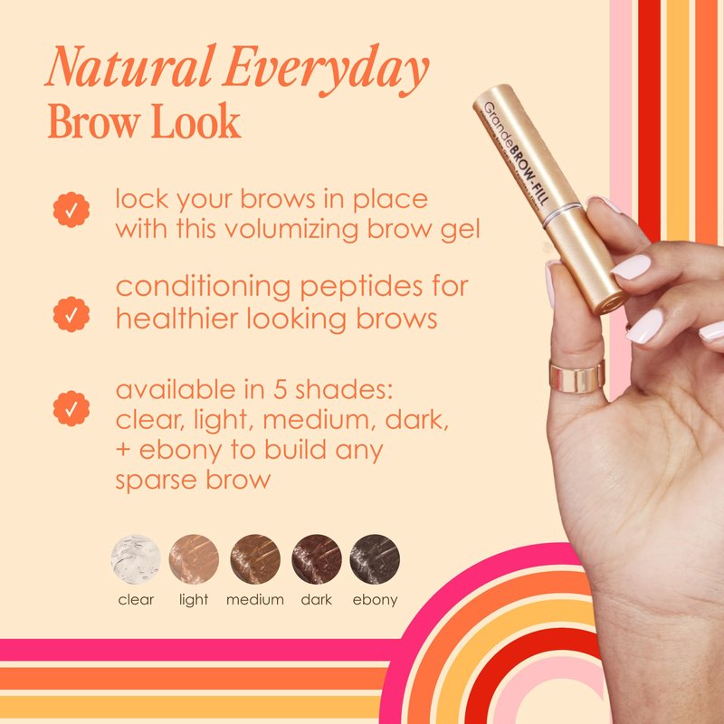Grande Cosmetics GrandeBROW-FILL Volumizing Brow Gel with Fibers & Peptides, for Natural & Fuller-Looking Eyebrows - Medium (0.14 fl oz)