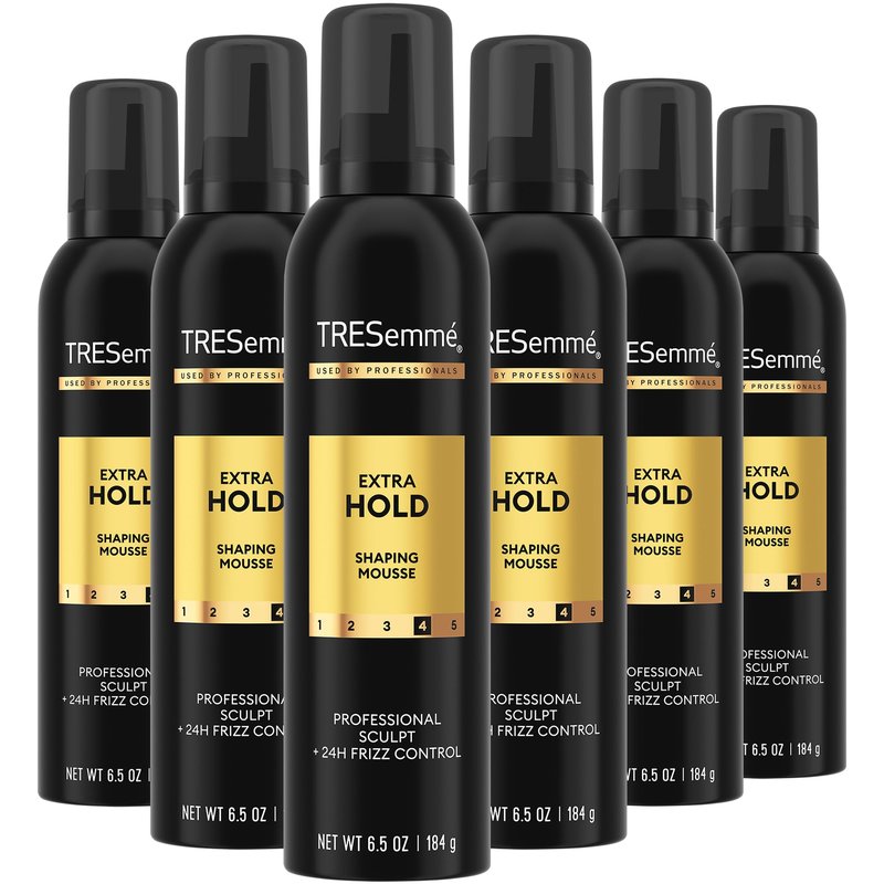 TRESemmé Shaping Mousse, Extra Hold 6-Pack – Alcohol-Free, Non-Drying Hair Mousse for Sculpting, 24H Frizz Control, 6.5 Oz Ea