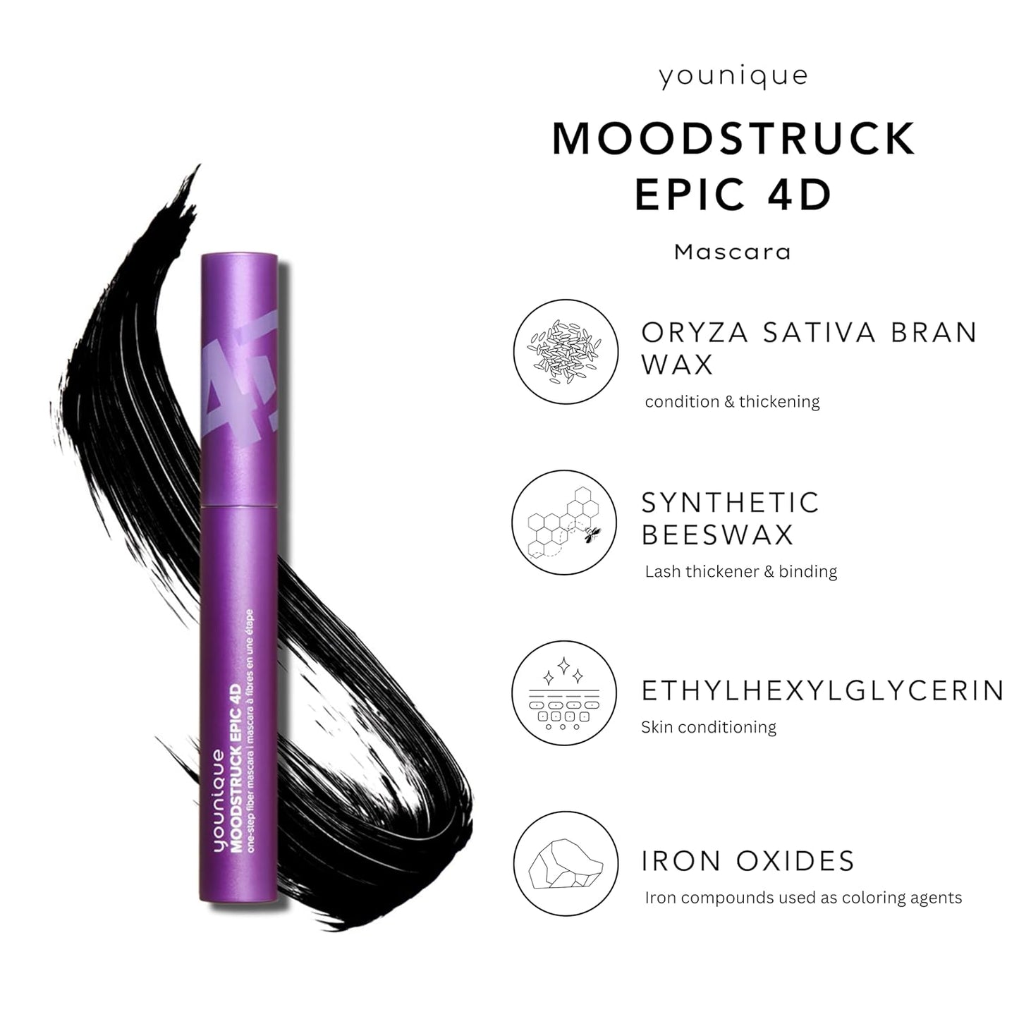 Younique Moodstruck Epic 4D Fiber Mascara - Volumizing & Lengthening | Waterproof, Smudge-Proof, Black