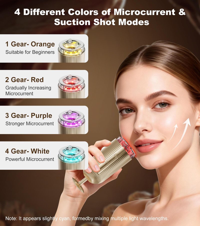 Face Massager Tool with Suction Shot 2026, 4 Color Facial Red Light Therapy, Beauty Device for Face, Face Massager for Double Chin & Lifting & Wrinkle Reduction, Portable Skin Care Tools, Rose Gold