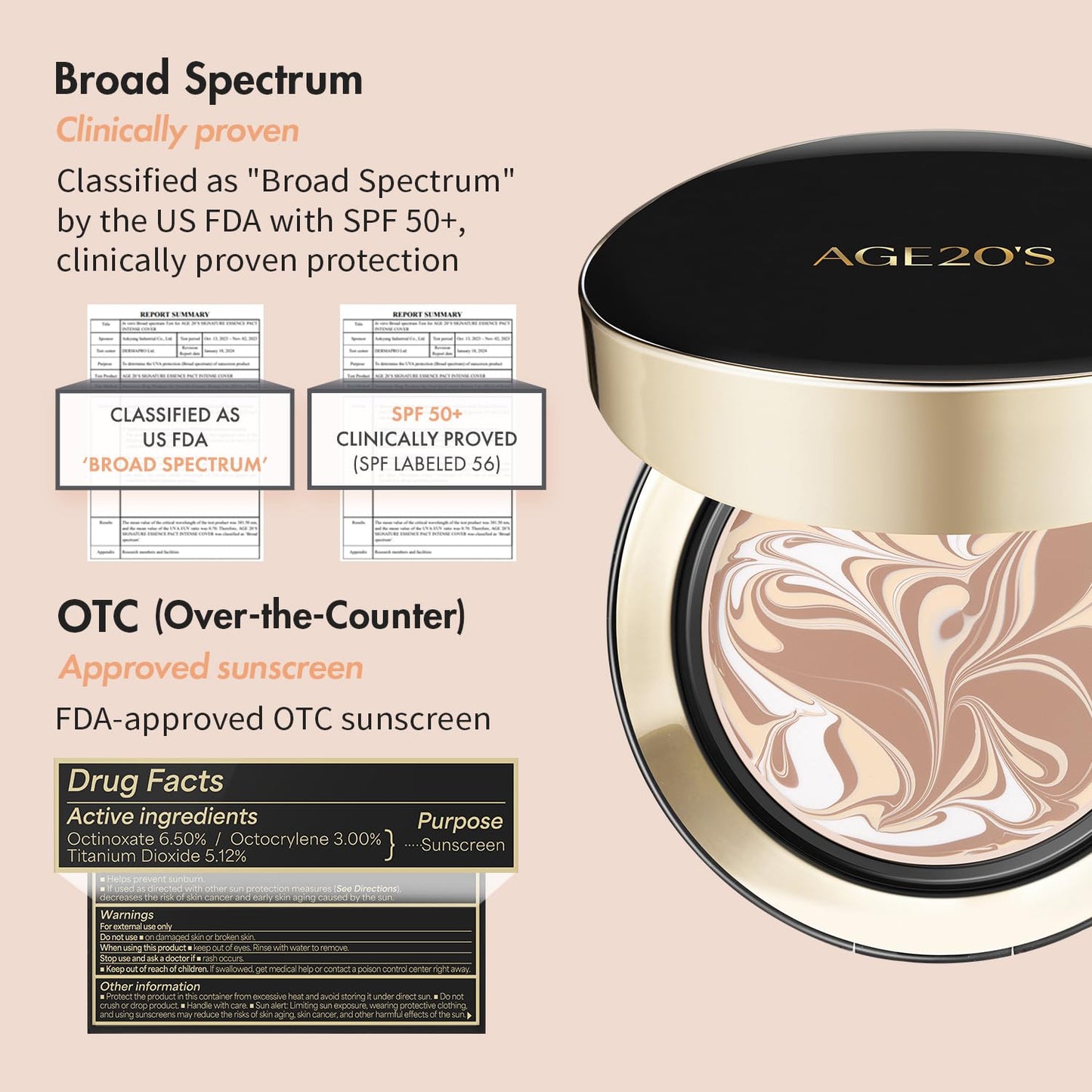 AGE20'S Signature Essence Pact SPF 50+ | Cream Foundation with Natural Coverage - 23 Medium Beige, Dewy Finish
