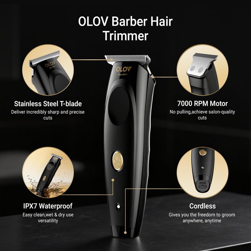 OLOV barber Hair Trimmer for Men, Cordless T-Blade Beard Trimmer, Professional Rechargeable Hair Clippers for Hair Cutting