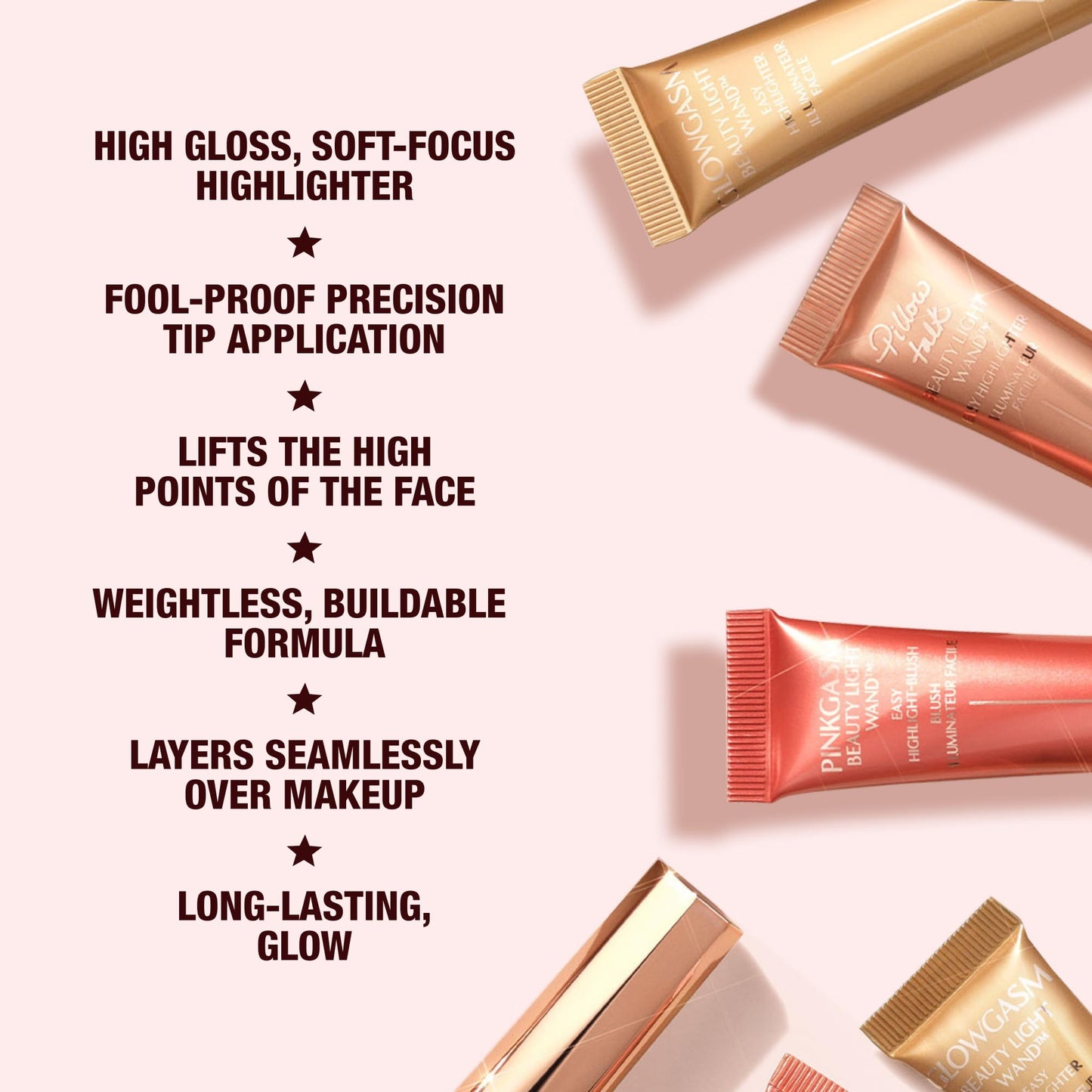 Charlotte Tilbury Glowgasm Beauty Light Wand Liquid Highlighter Makeup - Soft-Focus Pink Highlighter & Blush for Cheeks - Pearlescent, Weightless Radiant Finish - Goldgasm