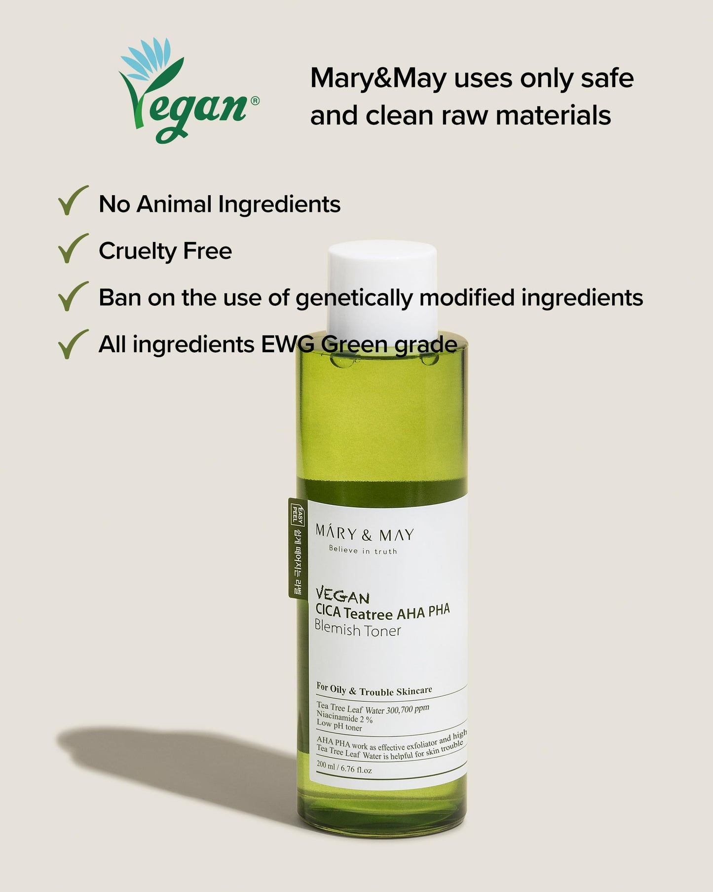 Mary&May Vegan CICA Tea Tree AHA PHA Blemish Toner - Oil Control and Skin Soothing Exfoliating Face Toner - Protects Skin Barrier, for Clear and Healthy Skin, 6.76 fl.oz.