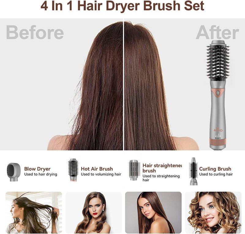 Aiko Pro 4-in-1 Blow Dryer Brush & Volumizer - Negative Ion Technology for Curling, Straightening & Styling