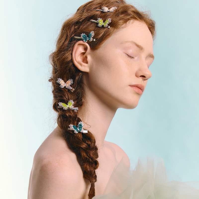 Butterfly Hair Clip for Women, SHE'S FREE STYLE JUST FOR YOU Handmade Embroidered Crystals & Hand Dripping Oil Leaves Side Clip, Original Hair Clips for Women, Luxurious Butterfly Hair Accessory