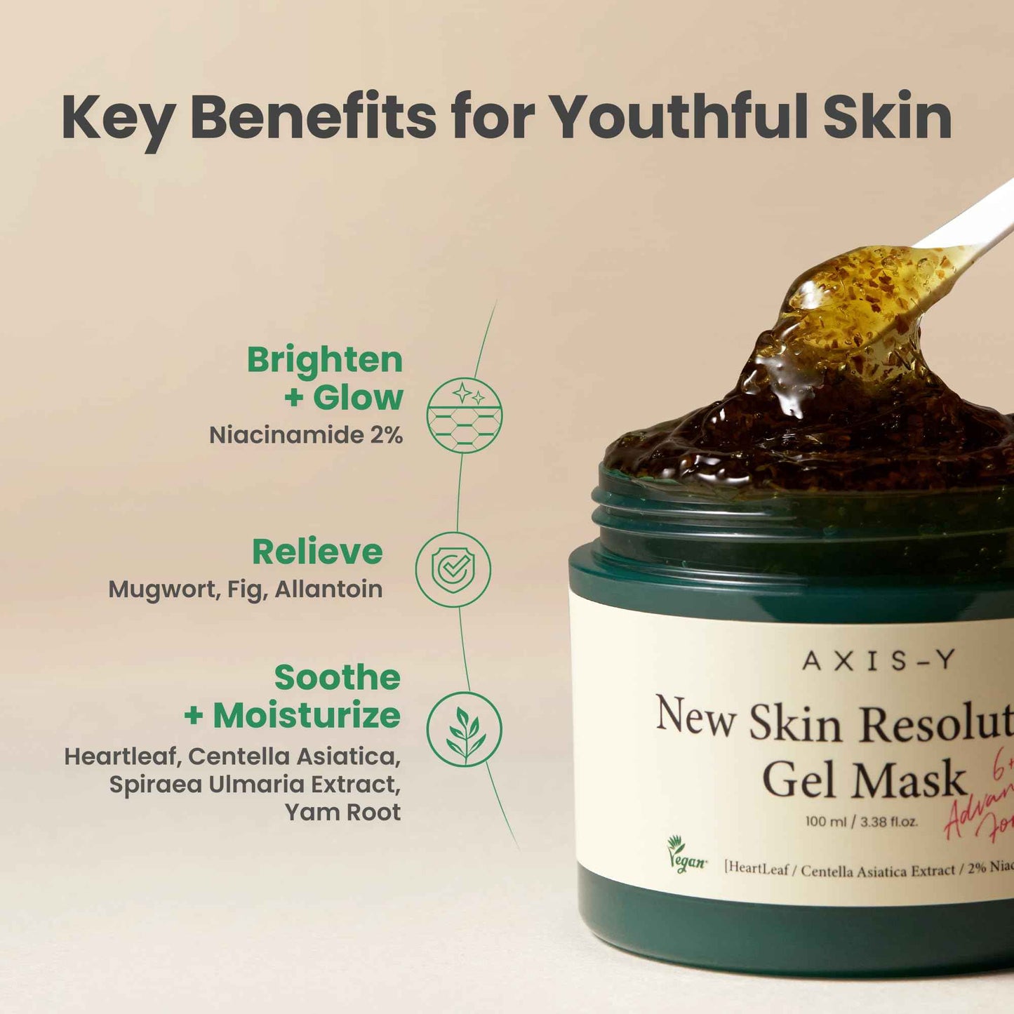 AXIS-Y New Skin Resolution Gel Mask Mugwort with 2% Niacinamide - Spot Treatment for Face, Barrier Repair & Brightening - Vegan Korean Skin Care Face Mask - 3.38 fl. oz.